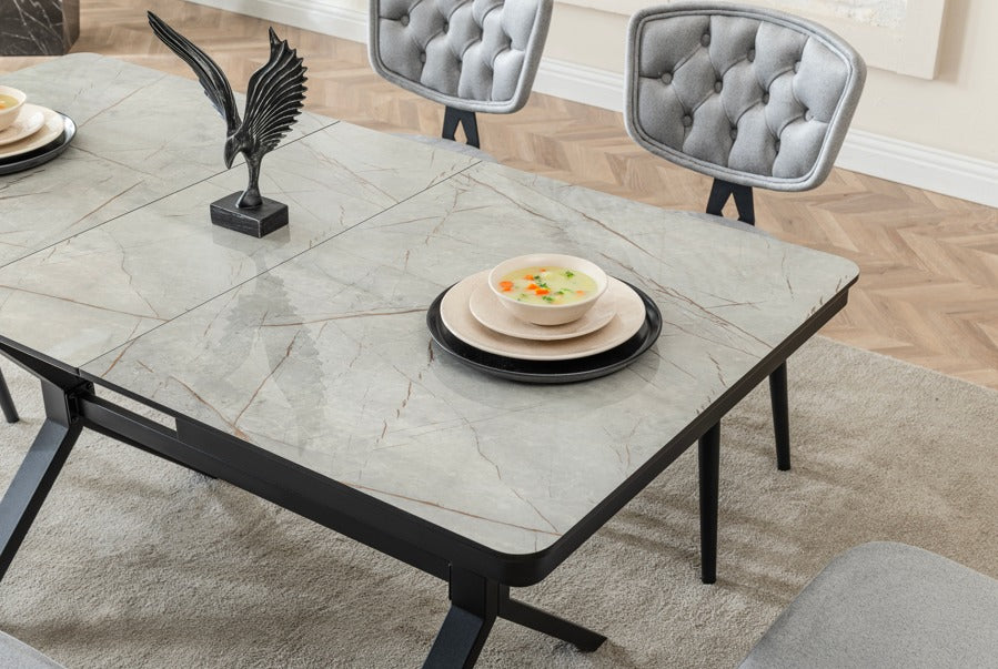 Verattı Liva Lagina Kompakt ve Açılabilir Lüks Yemek Masası Takımı