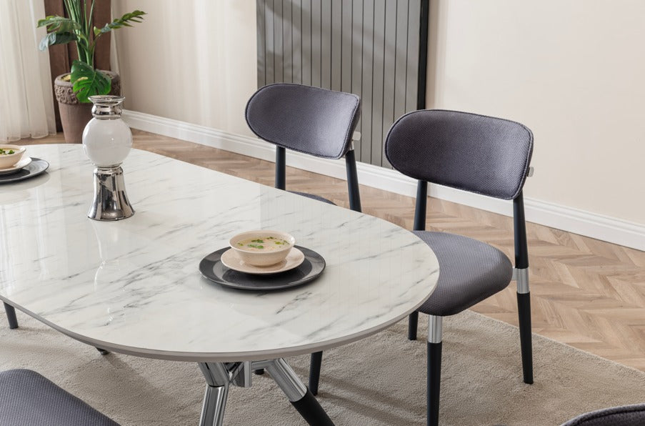 Veratti Mobilya Verattı Tesla Marmo Mermer Dokulu Lüks Yemek Masası Takımı