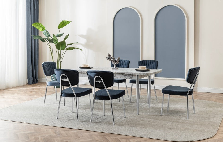 Veratti Mobilya Verattı Pera Carrara Mermer Dokulu Açılabilir Lüks Yemek Masası Takımı