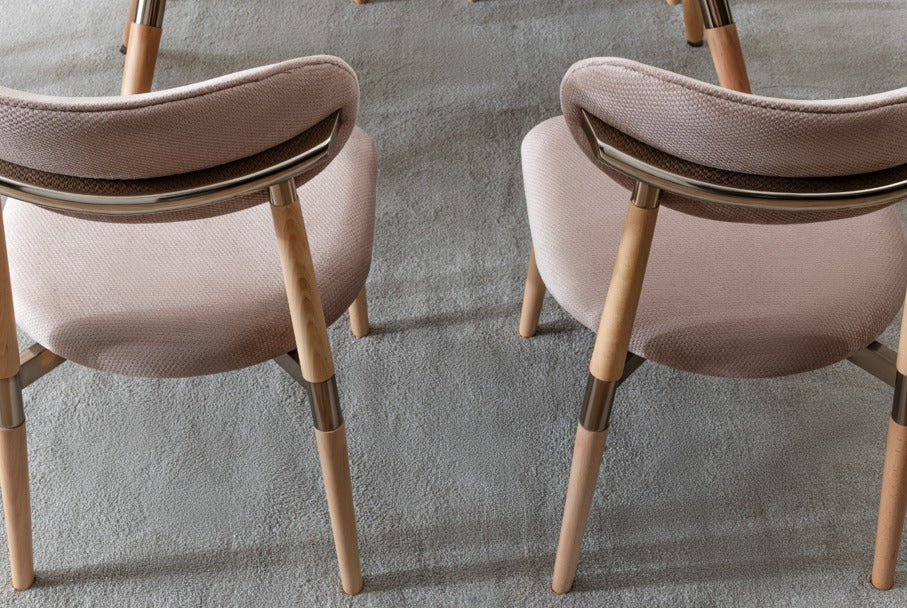 Verattı Tesla Ceviz Doğal Dokulu Lüks Yemek Masası Takımı