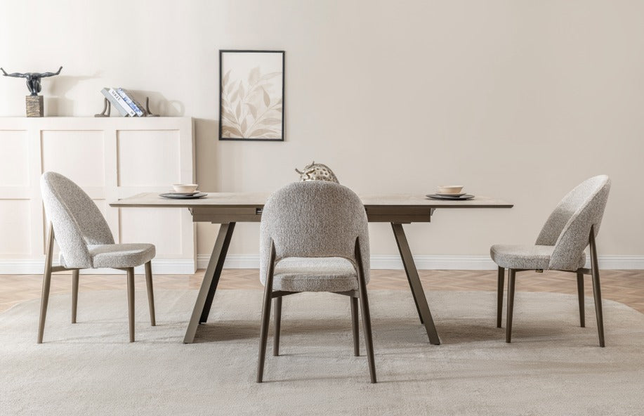 Veratti Mobilya Verattı Gucci Traverten Doğal Dokulu Açılabilir Lüks Yemek Masası Takımı