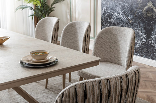 Verattı Atlas Traverten Doğal Dokulu Ekstra Geniş Açılabilir Lüks Yemek Masası Takımı