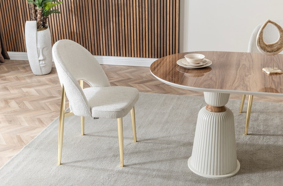 Verattı Venüs Ceviz Doğal Dokulu Lüks Yemek Masası Takımı