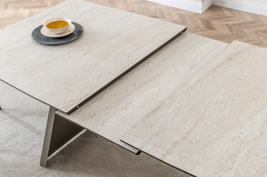 Verattı Gucci Traverten Doğal Dokulu Açılabilir Lüks Yemek Masası Takımı