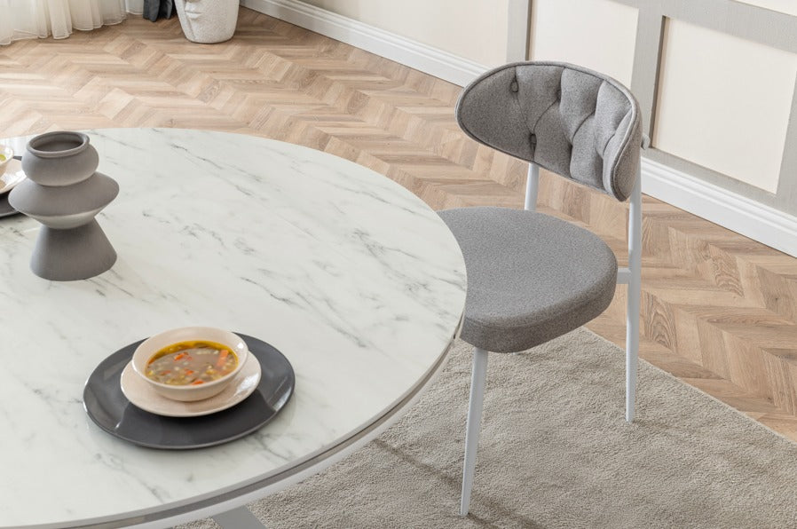 Verattı Royal Marmo Mermer Dokulu Açılabilir Lüks Yemek Masası Takımı