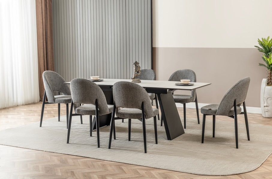 Veratti Mobilya Verattı Gucci Siyah Açılabilir Lüks Yemek Masası Takımı