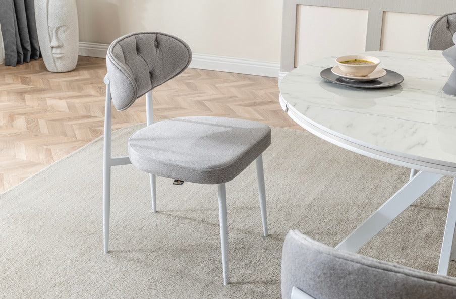 Verattı Royal Marmo Mermer Dokulu Açılabilir Lüks Yemek Masası Takımı