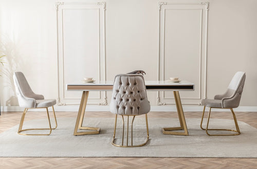 Verattı Berlin Marmo Mermer Dokulu İhtişamlı Yemek Masası Takımı