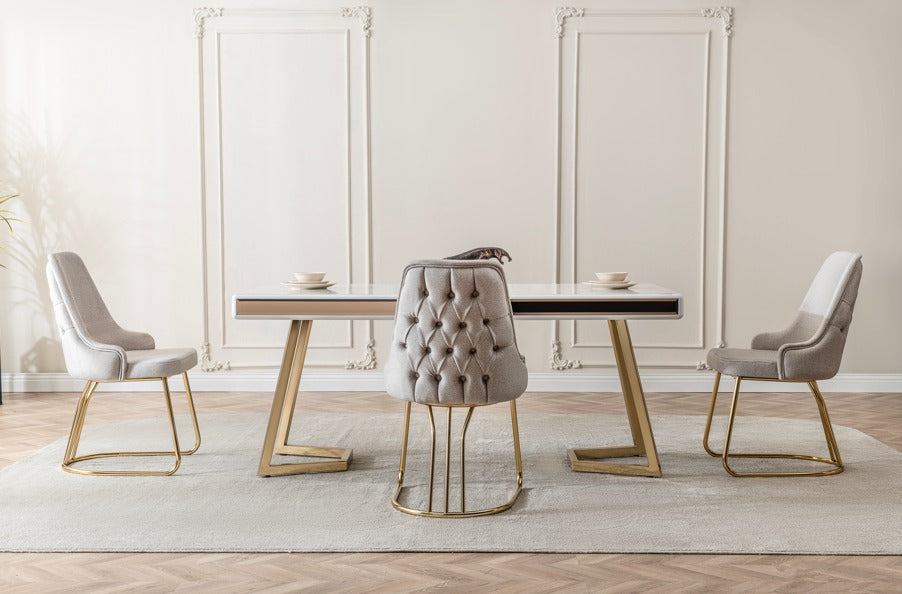 Veratti Mobilya Verattı Berlin Marmo Mermer Dokulu İhtişamlı Yemek Masası Takımı