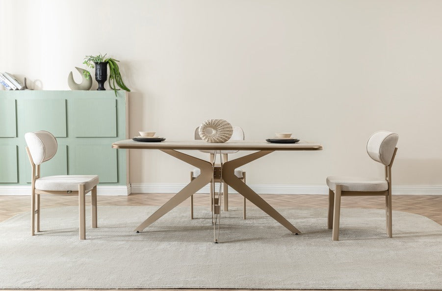 Veratti Mobilya Verattı Barcelona Traverten Doğal Dokulu Lüks Yemek Masası Takımı