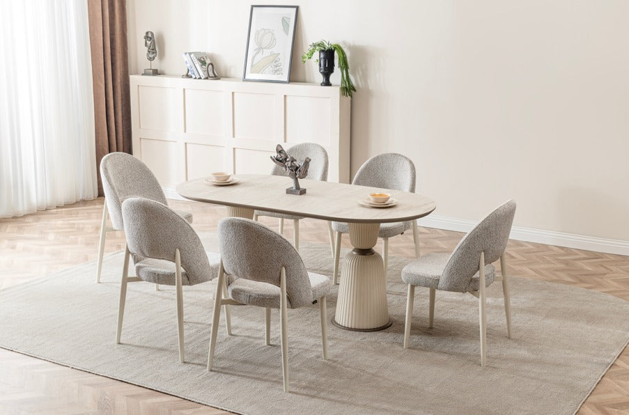 Verattı Venüs Traverten Doğal Dokulu Lüks Yemek Masası Takımı