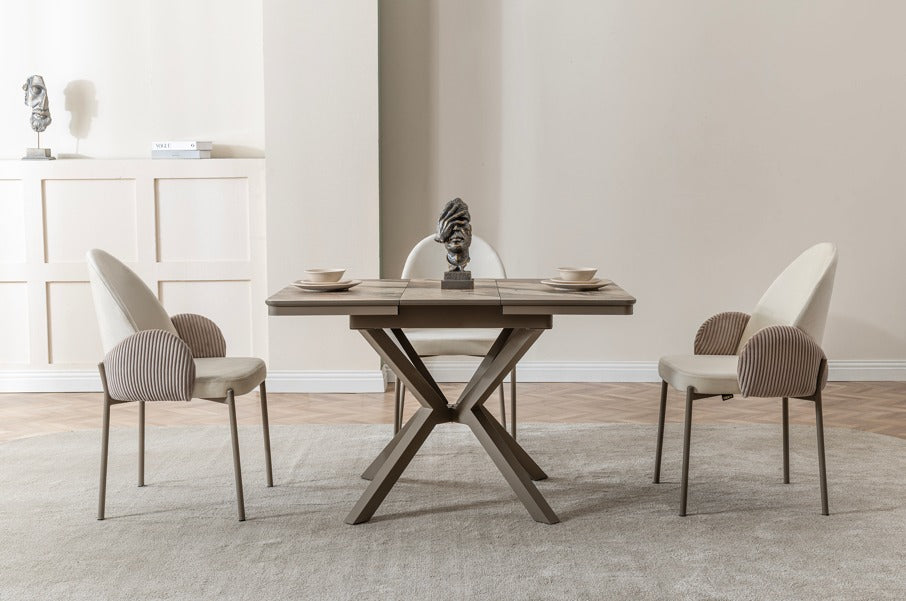 Verattı Zenit Gaia Kompakt ve Açılabilir Lüks Kare Yemek Masası Takımı