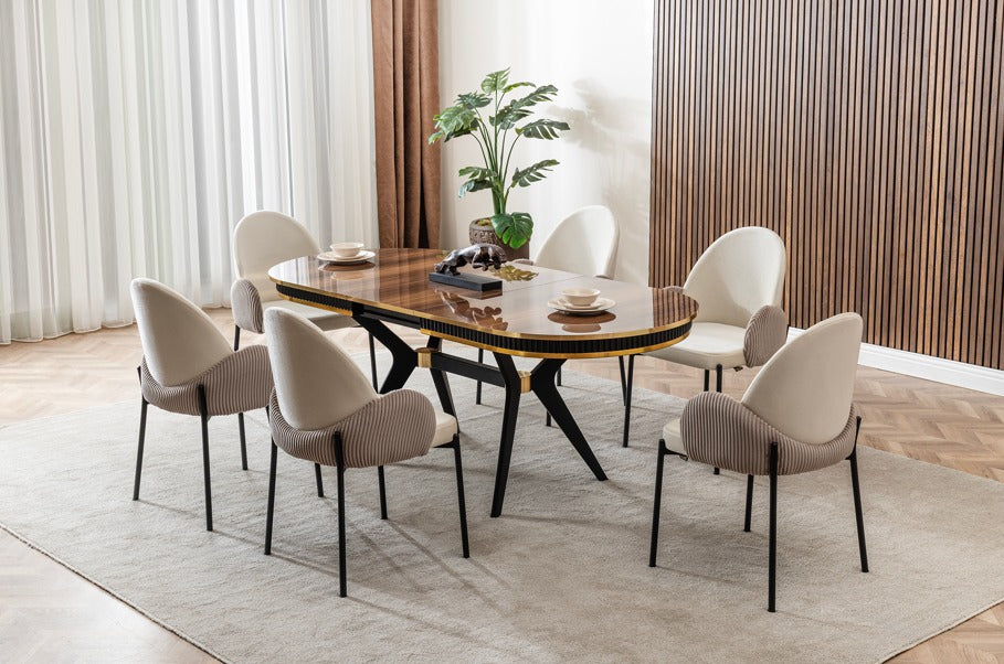 Verattı Roma Ceviz Açılabilir Lüks Yemek Masası Takımı