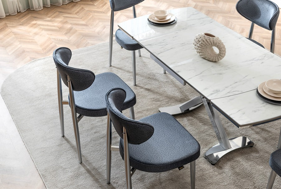 Veratti Mobilya Verattı Gala Marmo Mermer Dokulu Kompakt ve Açılabilir Lüks Yemek Masası Takımı