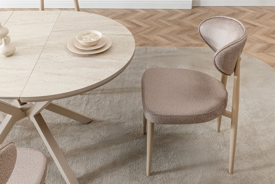 Verattı Luna Traverten Doğal Dokulu Açılabilir Lüks Kare Yemek Masası Takımı