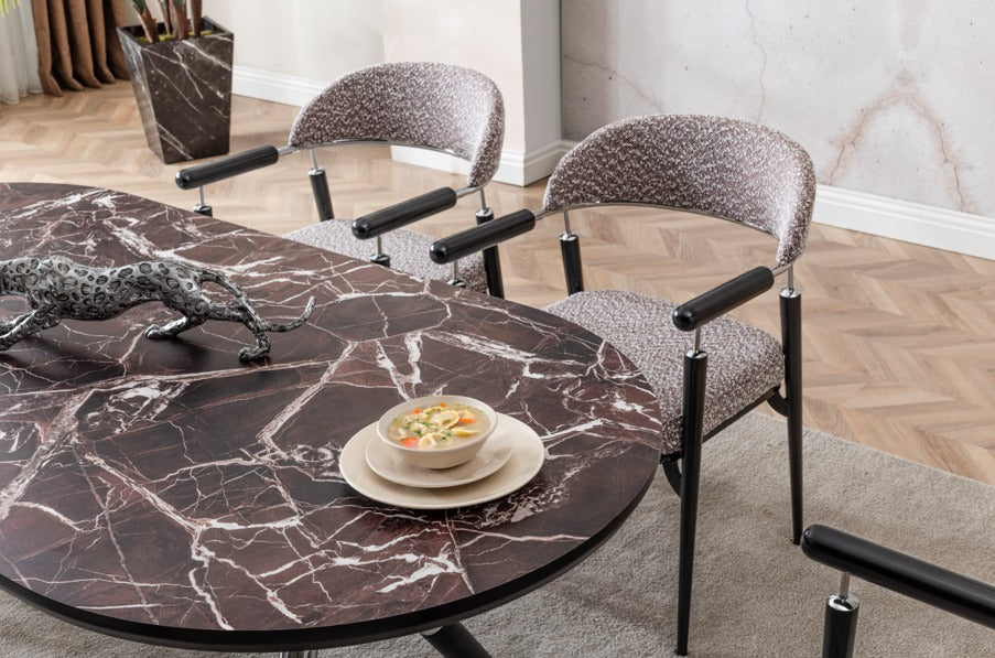 Verattı Monaco Bordo Geniş Oturumlu Lüks Yemek Masası Takımı