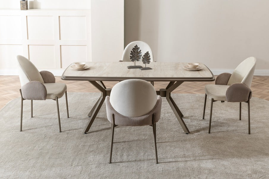Veratti Mobilya Verattı Madrid Traverten Dokulu Lüks Yemek Masası Takımı