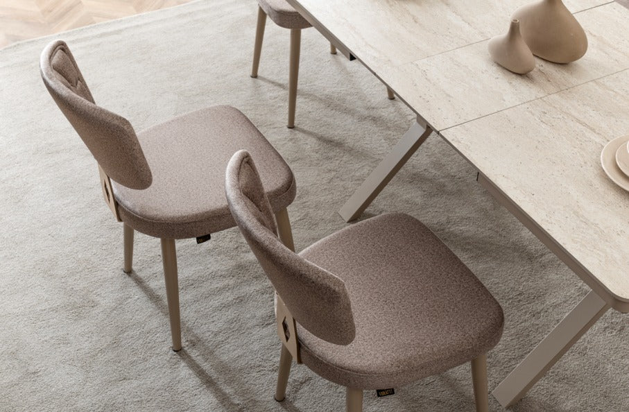 Veratti Mobilya Verattı Liva Traverten Doğal Dokulu Kompakt ve Açılabilir Lüks Yemek Masası Takımı