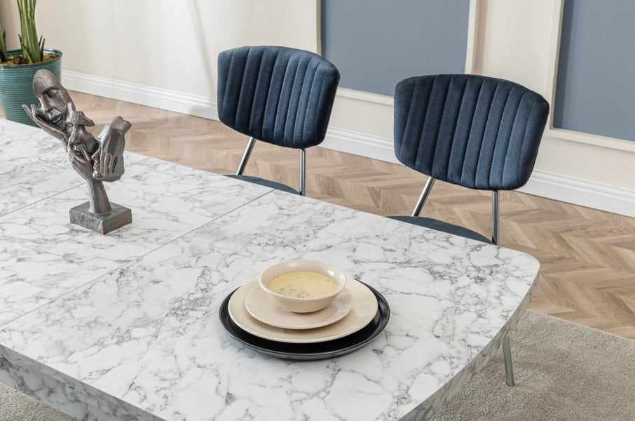 Veratti Mobilya Verattı Pera Carrara Mermer Dokulu Açılabilir Lüks Yemek Masası Takımı