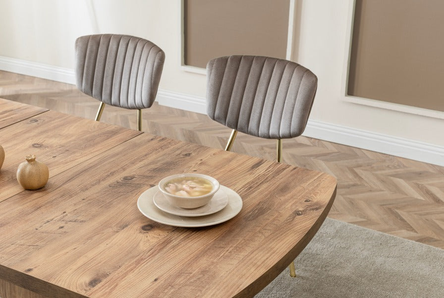 Verattı Pera Ceviz Doğal Dokulu Açılabilir Lüks Yemek Masası Takımı