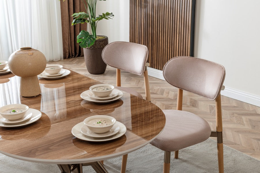 Verattı Tesla Ceviz Doğal Dokulu Lüks Yemek Masası Takımı