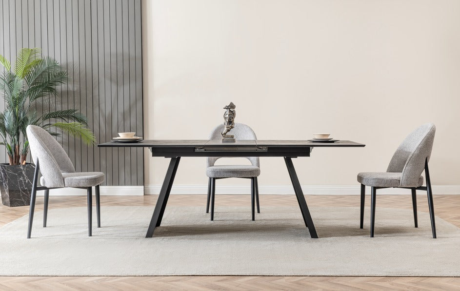 Veratti Mobilya Verattı Gucci Traverten Doğal Dokulu Açılabilir Lüks Yemek Masası Takımı