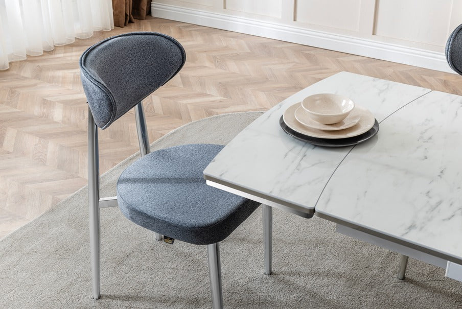 Veratti Mobilya Verattı Gala Marmo Mermer Dokulu Kompakt ve Açılabilir Lüks Yemek Masası Takımı