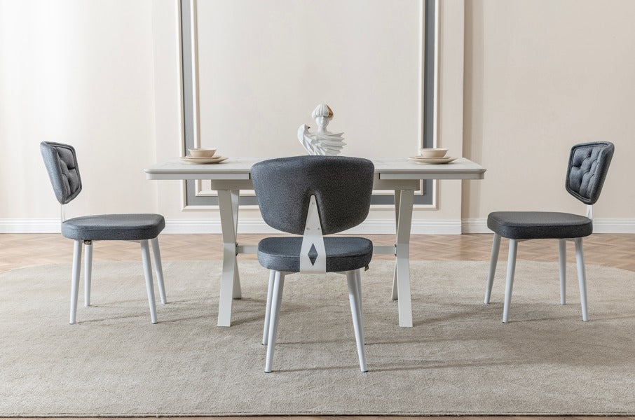 Verattı Liva Marmo Mermer Dokulu Kompakt ve Açılabilir Lüks Yemek Masası Takımı