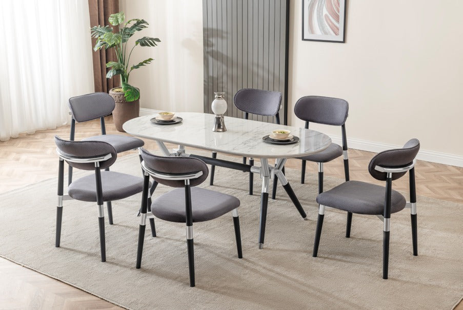 Veratti Mobilya Verattı Tesla Marmo Mermer Dokulu Lüks Yemek Masası Takımı