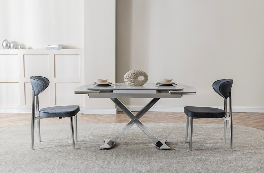 Veratti Mobilya Verattı Gala Marmo Mermer Dokulu Kompakt ve Açılabilir Lüks Yemek Masası Takımı