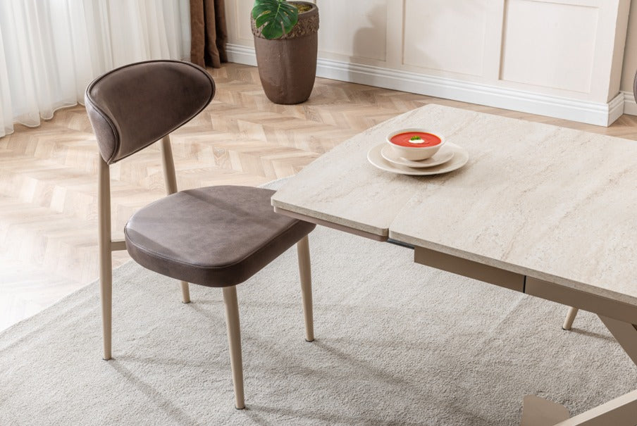 Veratti Mobilya Verattı Lazio Traverten Doğal Dokulu Genişleyebilen Lüks Yemek Masası Takımı