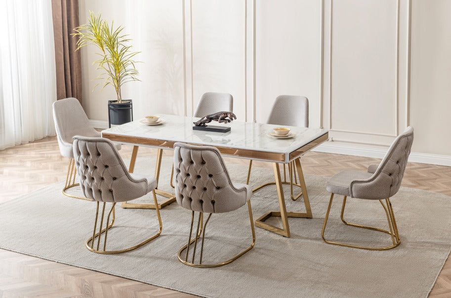 Veratti Mobilya Verattı Berlin Marmo Mermer Dokulu İhtişamlı Yemek Masası Takımı