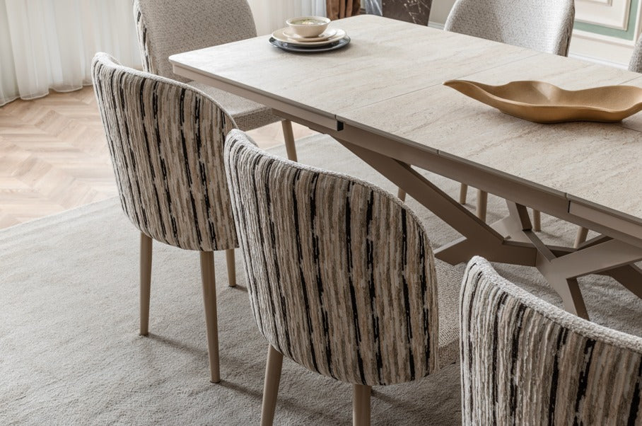 Verattı Atlas Traverten Doğal Dokulu Ekstra Geniş Açılabilir Lüks Yemek Masası Takımı