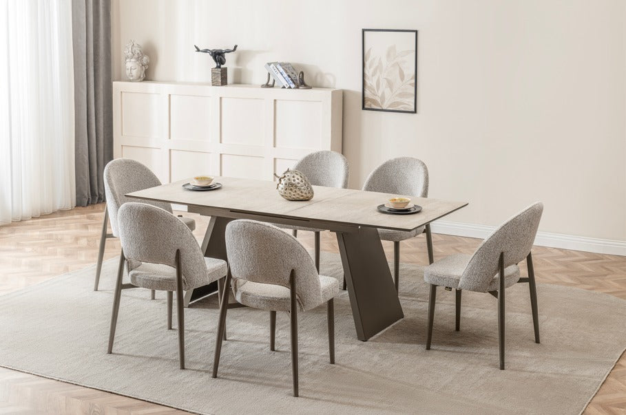 Verattı Gucci Traverten Doğal Dokulu Açılabilir Lüks Yemek Masası Takımı