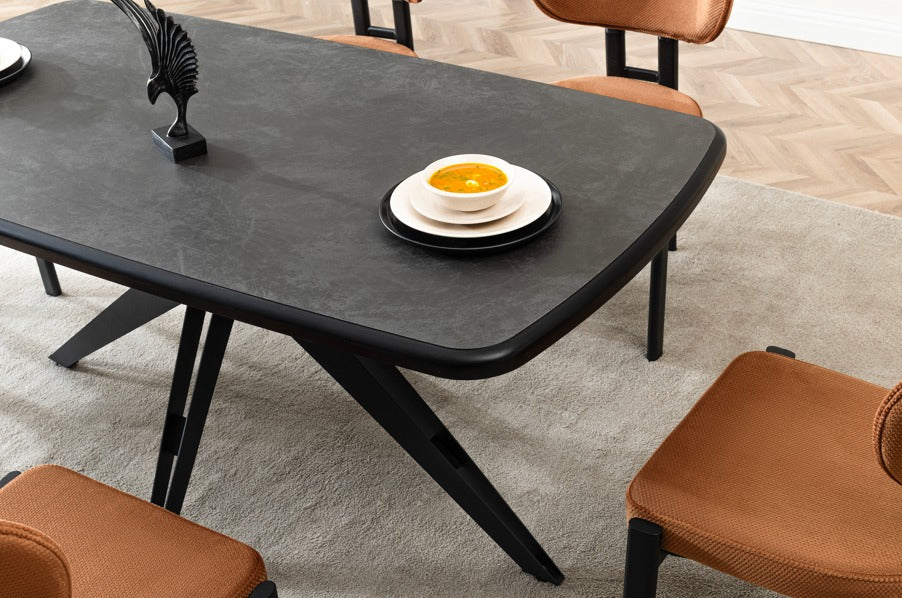 Verattı Barcelona Siyah Modern ve Lüks Yemek Masası Takımı