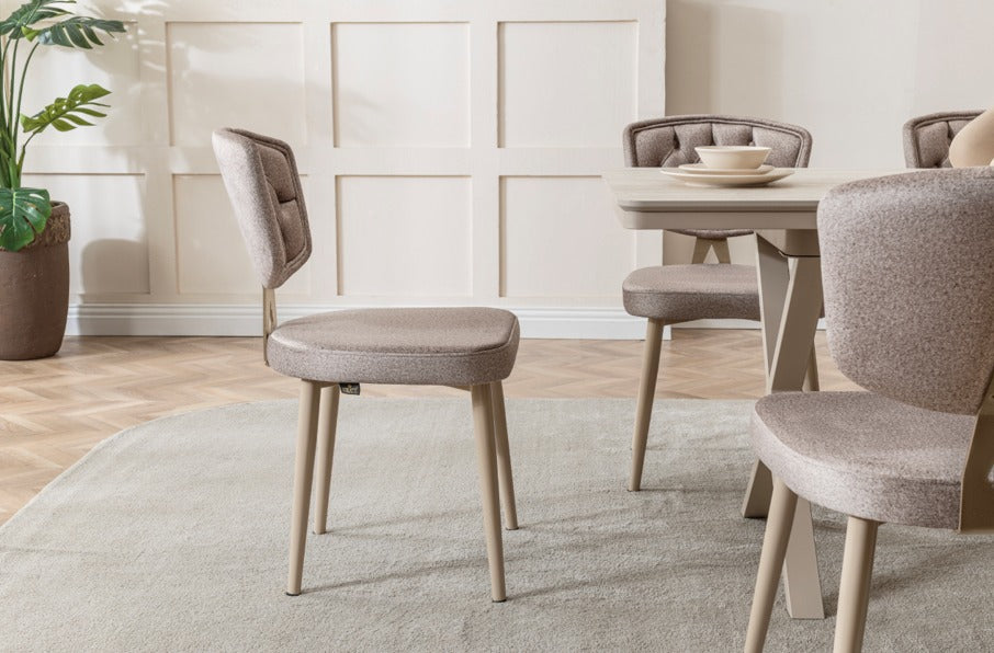 Verattı Liva Traverten Doğal Dokulu Kompakt ve Açılabilir Lüks Yemek Masası Takımı