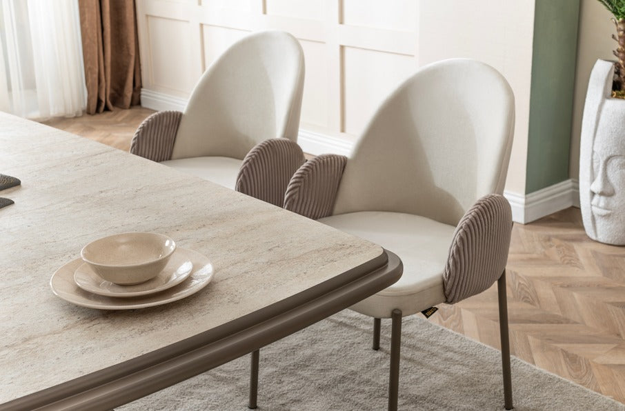 Verattı Madrid Traverten Dokulu Lüks Yemek Masası Takımı