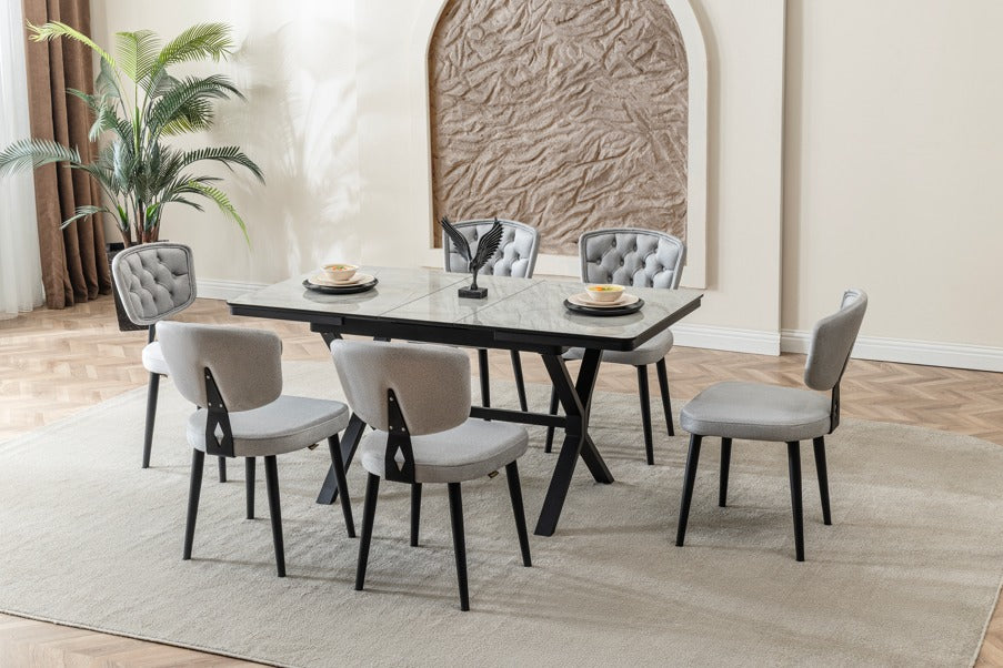 Verattı Liva Lagina Kompakt ve Açılabilir Lüks Yemek Masası Takımı