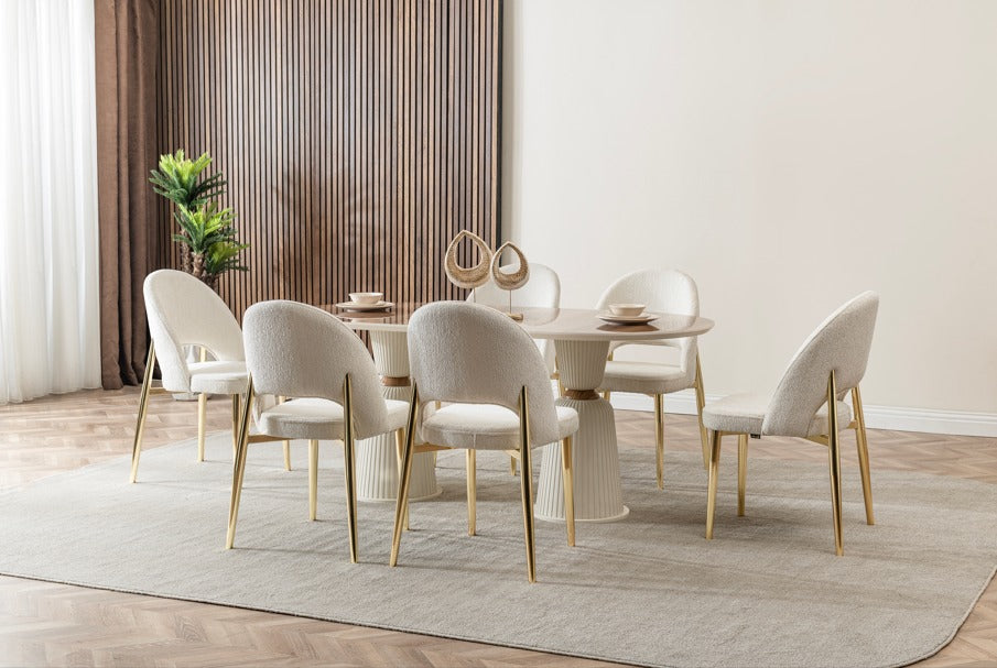 Verattı Venüs Ceviz Doğal Dokulu Lüks Yemek Masası Takımı