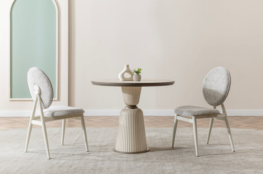 Verattı Rio Traverten Doğal Dokulu Kompakt Lüks Kare Yemek Masası Takımı (90x90 cm)