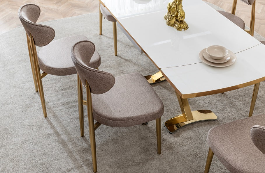 Verattı Gala Beyaz Kompakt ve Genişleyebilen Aydınlık Yemek Masası Takımı