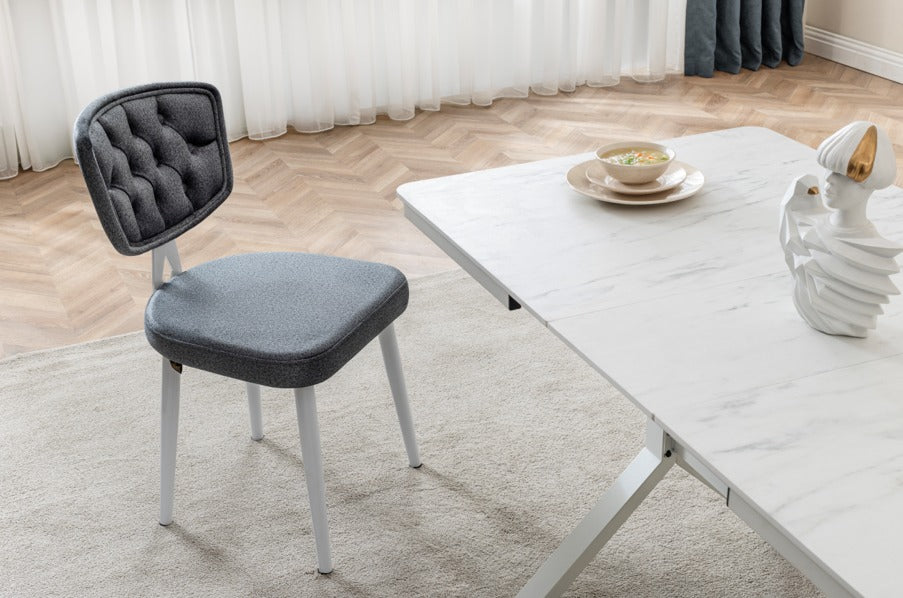 Veratti Mobilya Verattı Liva Marmo Mermer Dokulu Kompakt ve Açılabilir Lüks Yemek Masası Takımı