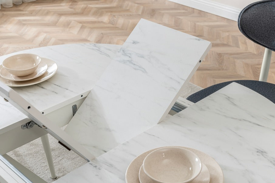 Verattı Luna Marmo Mermer Dokulu Açılabilir Lüks Kare Yemek Masası Takımı