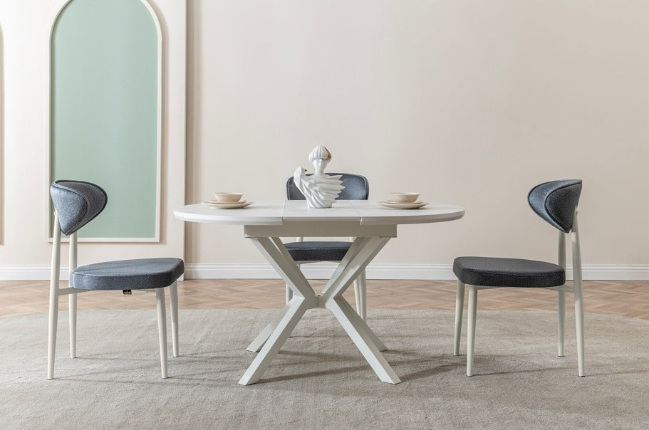 Verattı Luna Marmo Mermer Dokulu Açılabilir Lüks Kare Yemek Masası Takımı