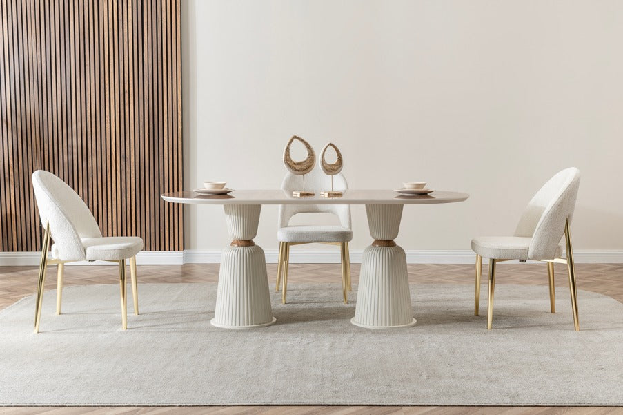 Verattı Venüs Ceviz Doğal Dokulu Lüks Yemek Masası Takımı