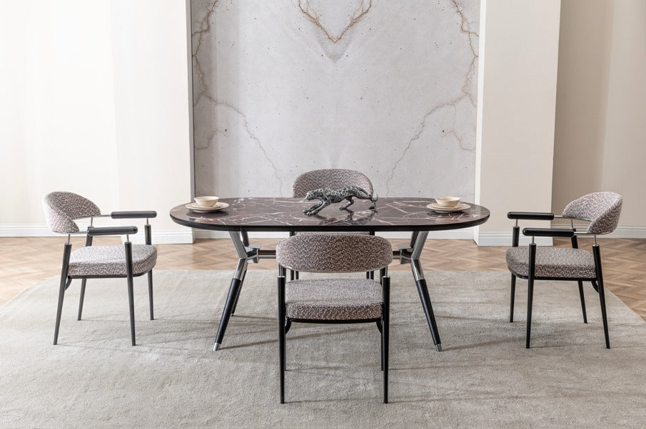 Veratti Mobilya Verattı Monaco Bordo Geniş Oturumlu Lüks Yemek Masası Takımı