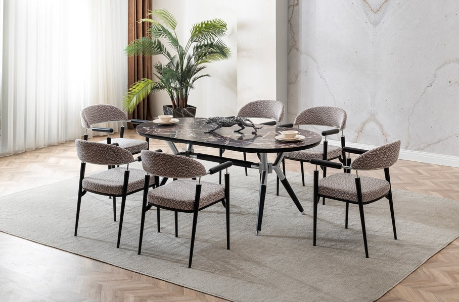 Veratti Mobilya Verattı Monaco Bordo Geniş Oturumlu Lüks Yemek Masası Takımı