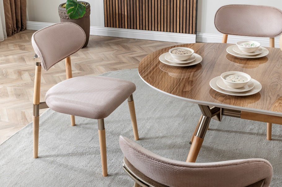 Verattı Tesla Ceviz Doğal Dokulu Lüks Yemek Masası Takımı