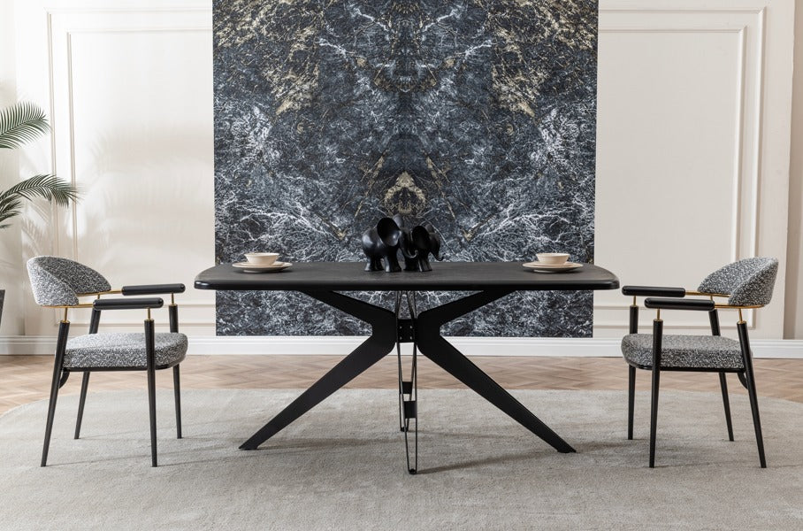 Verattı Oslo Siyah Geniş Oturumlu Lüks Yemek Masası Takımı