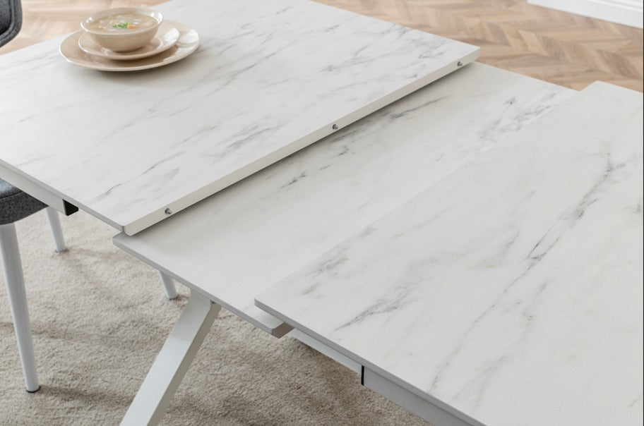 Veratti Mobilya Verattı Liva Marmo Mermer Dokulu Kompakt ve Açılabilir Lüks Yemek Masası Takımı